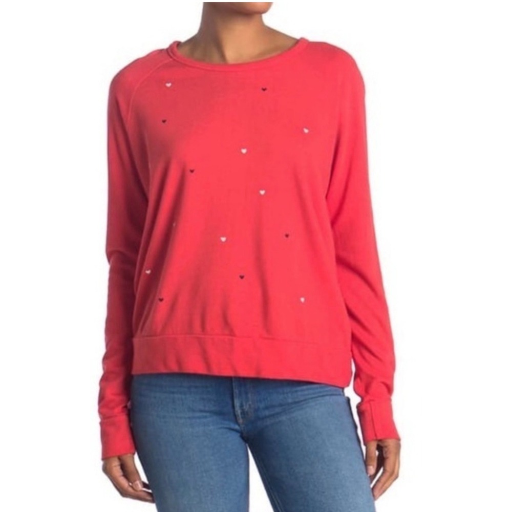 Sundry‎ Red Heart Embroidered Raglan Sweatshirt Made in USA Womens Size 3 Large